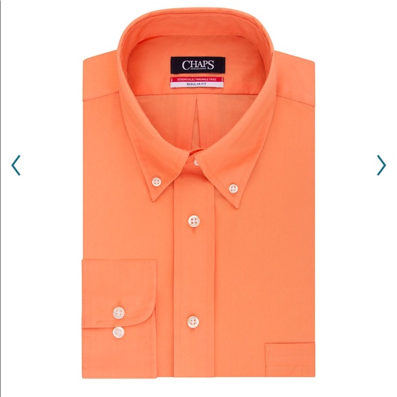 NWT NEW mens orange CHAPS wrinkle free herringbone twill dress shirt $45 retail